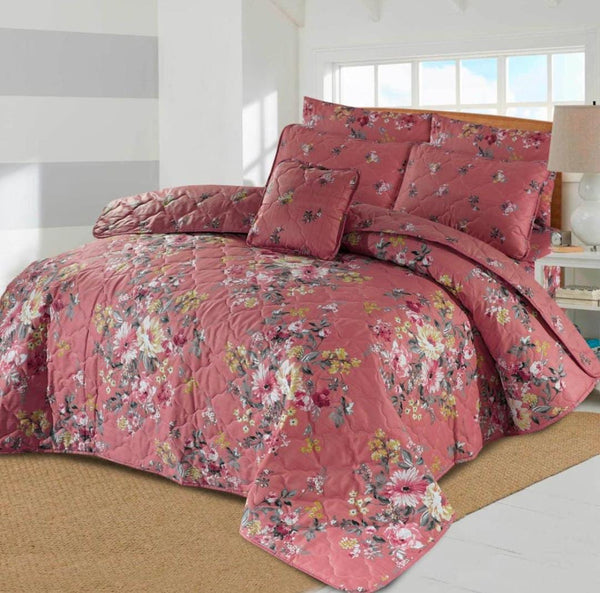 7 Pcs Quilted Comforter Set - Pink